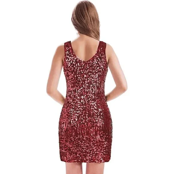 ❤️✨ Plus Size Red Sequin Sparkly Bodycon Sleeveless Party Tank Dress 3XL NWT - Picture 2 of 10